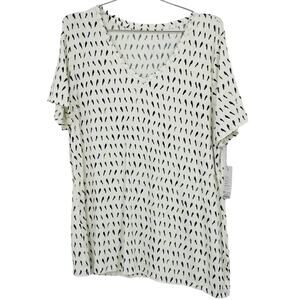Apt. 9 White Allover Novelty Print Bird V-Neck Essential Tee Shirt